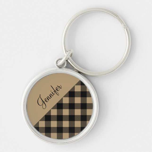 Porte-clés Buffle beige moderne Chèque Motif Nom (Devant)