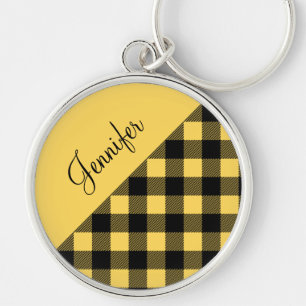 Porte-clés Buffle jaune moderne Chèque Motif Nom