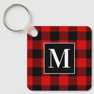 Porte-clés Buffle rouge et noir monogramme plaqué