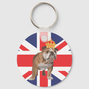Porte-clés Bulldog anglais avec Crown et Union Jack