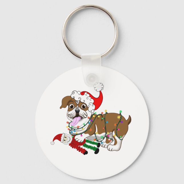 Porte-clés Bulldog Anglais Avec Lumières De Noël (Recto)