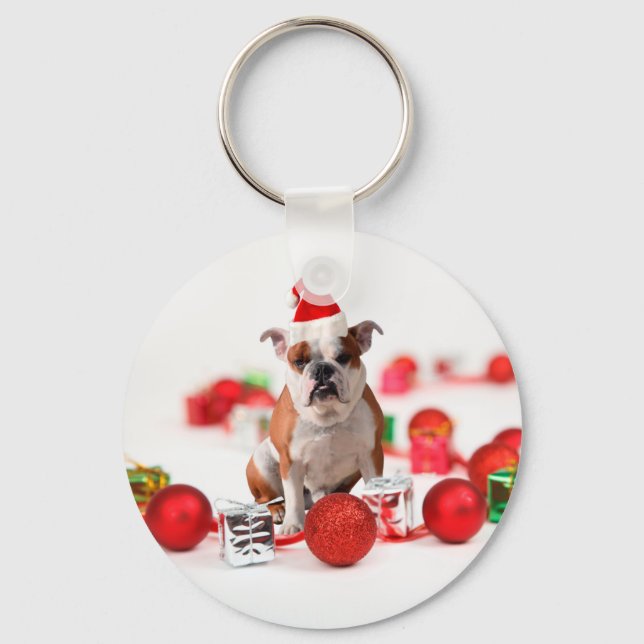 Porte-clés Bulldog boîte cadeau de Noël Ornements Red Santa C (Recto)