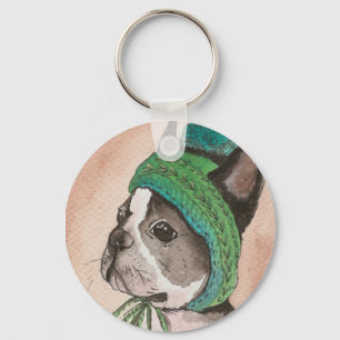 Porte-clés Bulldog Frances con gorro de lana