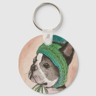 Porte-clés Bulldog Frances con gorro de lana