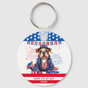 Porte-clés Bulldog Happy 4 juillet Fête de l'Indépendance amé