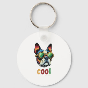 Porte-clés Bulldog Pop Art avec lunettes de protection