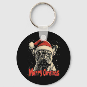 Porte-clés Bulldog Santa Hat Joyeux Noël Noël Amoureux des ch