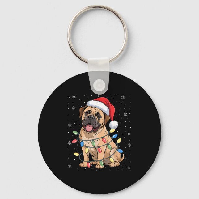Porte-clés Bullmastiff Dog Christmas Tree Lights Dogs Xmas Pa (Recto)