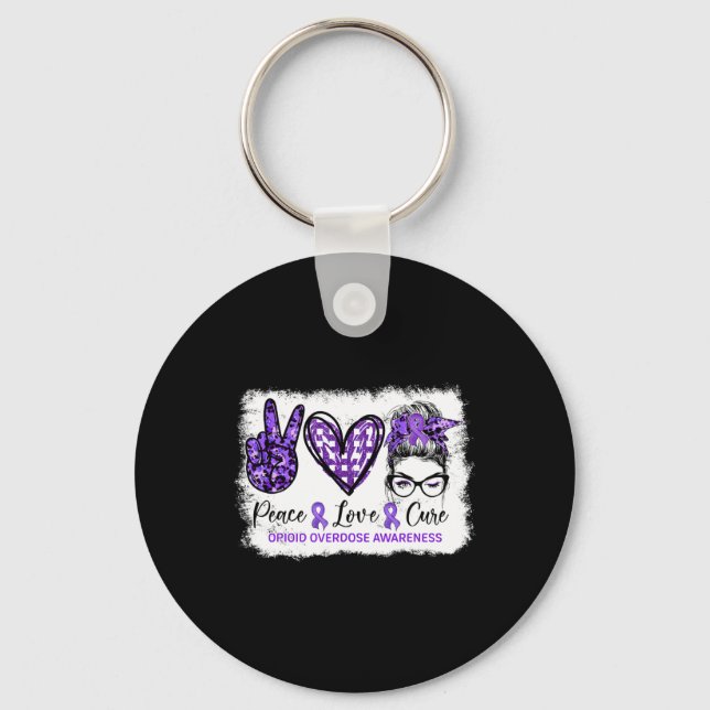 Porte-clés Bun Messy Paix Amour Cure Ruban Violet Opioïde Sur (Recto)