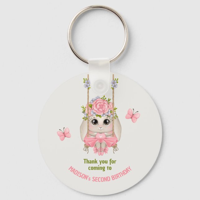 Porte-clés Bunny ballerina floral fille anniversaire Merci (Recto)