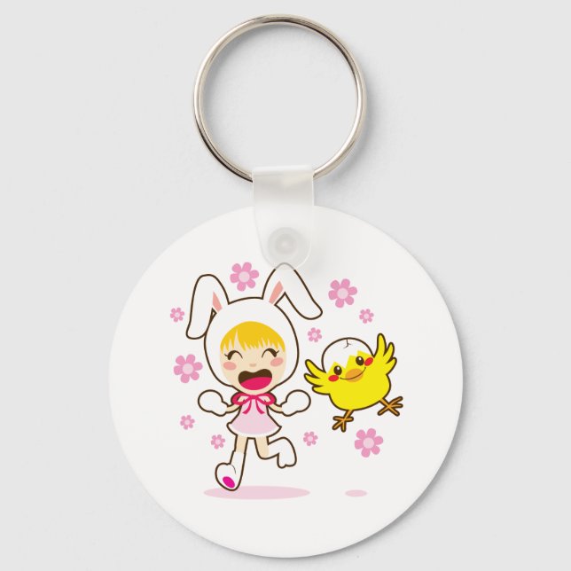 Porte-clés Bunny Girl et petit poussin (Recto)