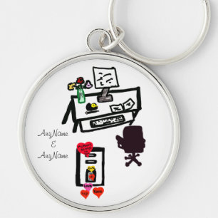Porte-clés Bureau de coeurs d'amour - PERSONNALISEZ les NOMS