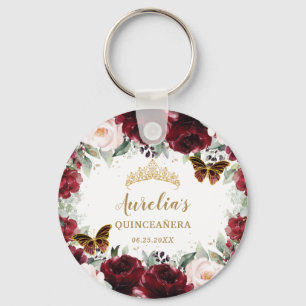 Porte-clés Burgundy Blush Floral Quinceañera papillon de la C