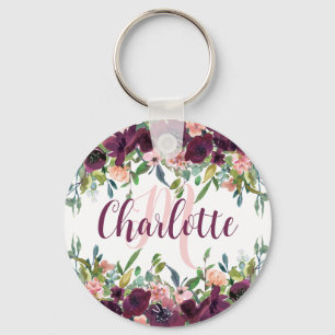 Porte-clés Burgundy Floral Rose cadeau pour fille