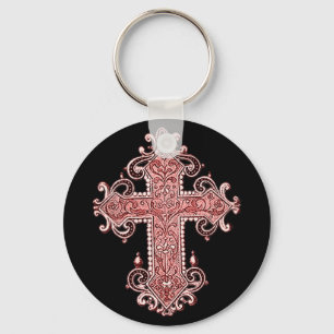 Porte-clés Burgundy Pink Cross Porte - clé d'art Vintage !