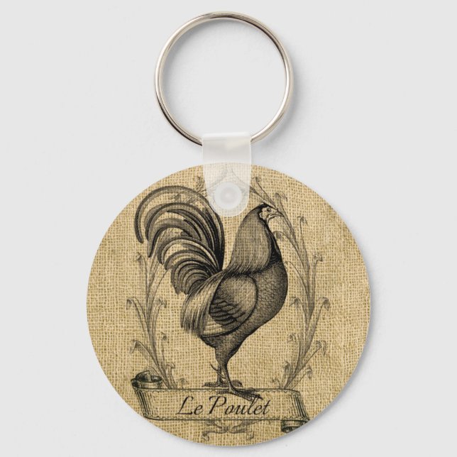Porte-clés Burlap vintage de poulet (Recto)
