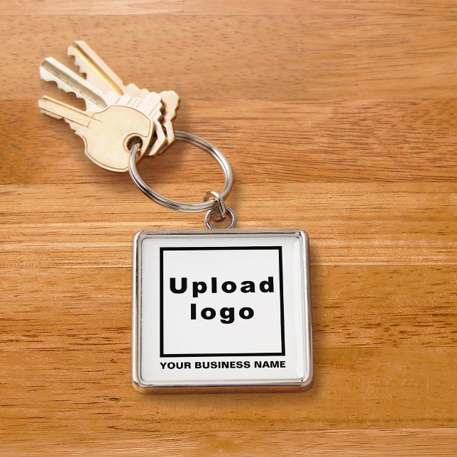 Porte-clés Business Name and Logo on White Square Premium (Créateur téléchargé)