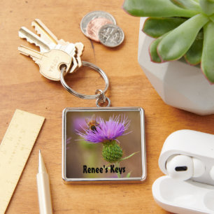 Porte-clés Busy Bee On Purple Thistle Photograph Custom
