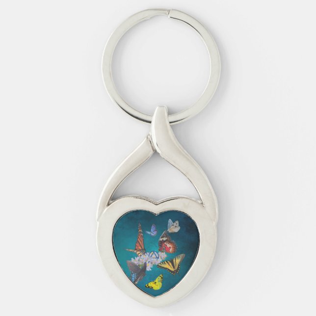 Porte-clés butterflies sobriety symbol metal keychain (Devant)