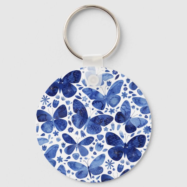 Porte-clés Butterflies Watercolor Indigo Blue Keepsake (Recto)