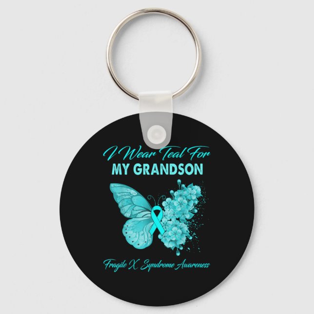 Porte-clés Butterfly I Wear Teal For My Grandson Fragile X Sy (Recto)