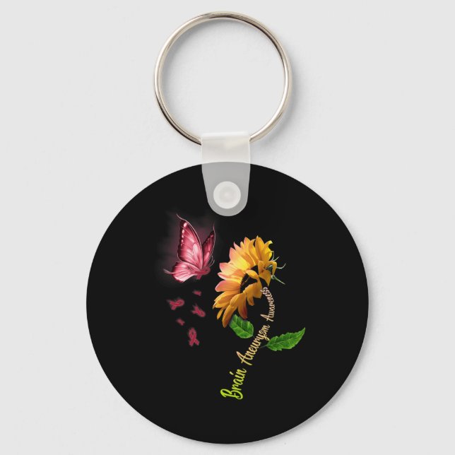 Porte-clés Butterfly Sunflower Brain Aneurysm Awareness 1  (Recto)