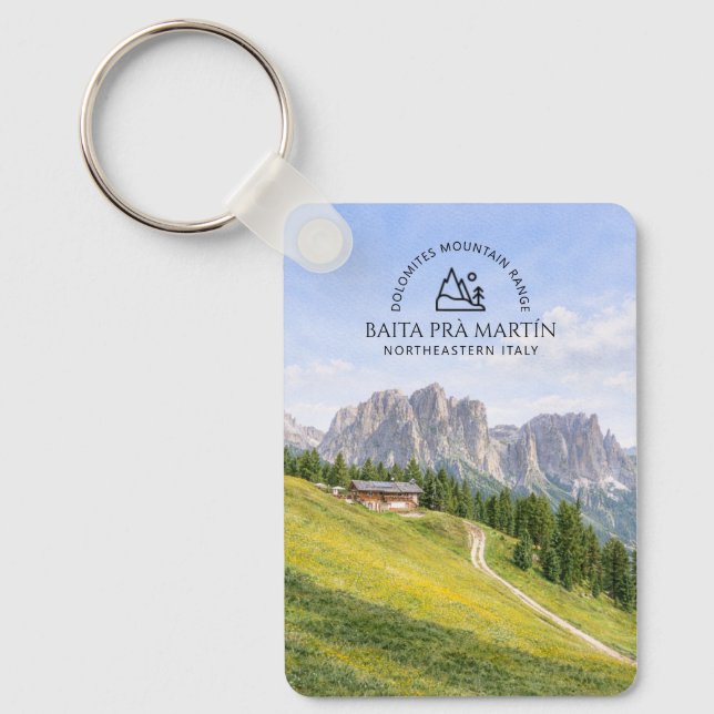 Porte-clés Cabane alpine dans les Dolomites Aquarelle Paysage (Recto)