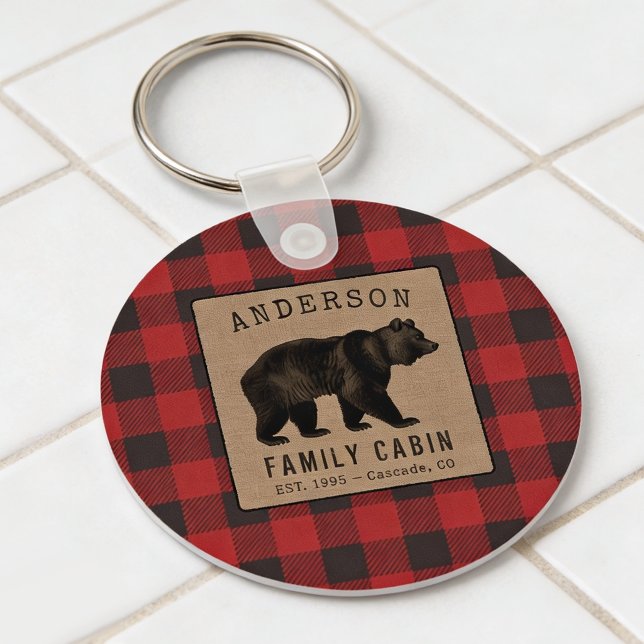 Porte-clés Cabine de famille Ours Rustique Écarlate Plaid Ron (Créateur téléchargé)