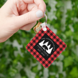 Porte-clés Cabine de la forêt d'ours de bison à plat personna