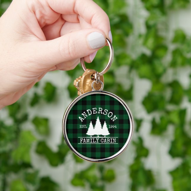 Porte-clés Cabine Green Buffalo Plaid Nom de famille (Main)