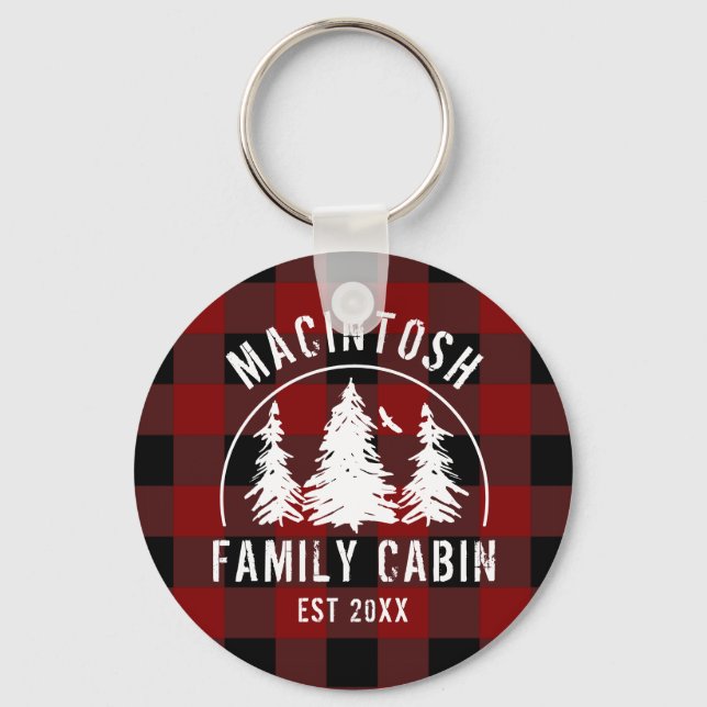 Porte-clés Cabine Nom de famille Rustic Red Buffalo Plaid (Recto)