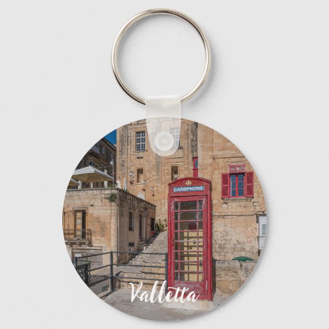 Porte-clés Cabine téléphonique rouge à La Valette Malte (Recto)
