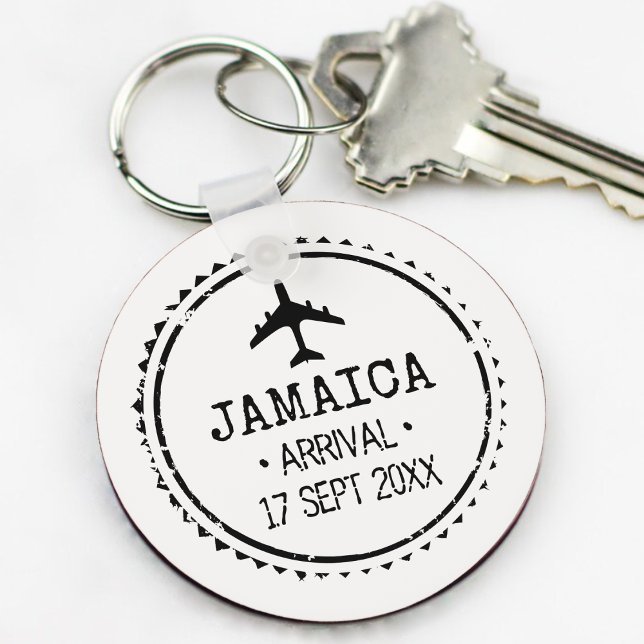 Porte-clés Cachet de passeport Faveur de mariage de destinati (Passport Stamp Jamaica Destination Wedding Favor Keychain
)