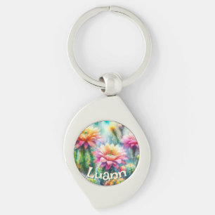 Porte-clés Cactus Succulent Fleurissant Aquarelle Personnalis