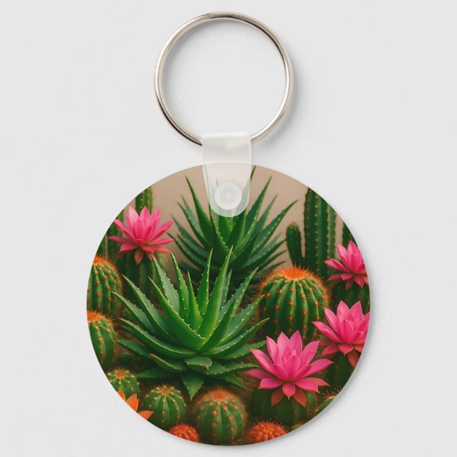 Porte-clés Cactus Succulent Fleurissant Désert Vibrant (Recto)