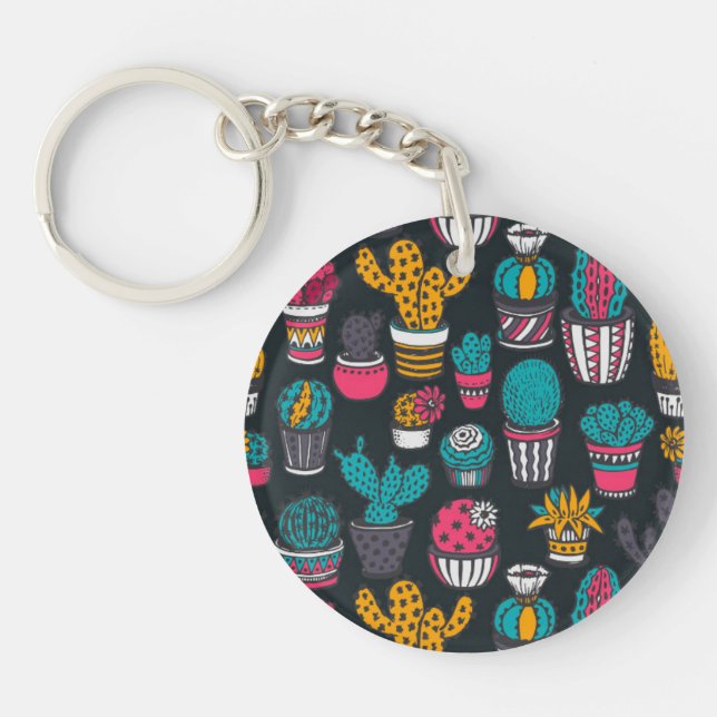 Porte-clés Cactus tiré par la main dans le motif de style de (Devant)
