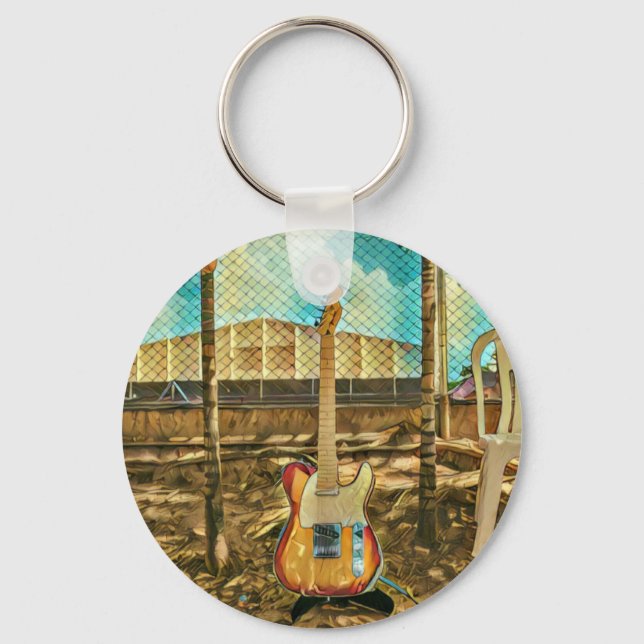 Porte-clés cadeau amant guitare rétro (Recto)