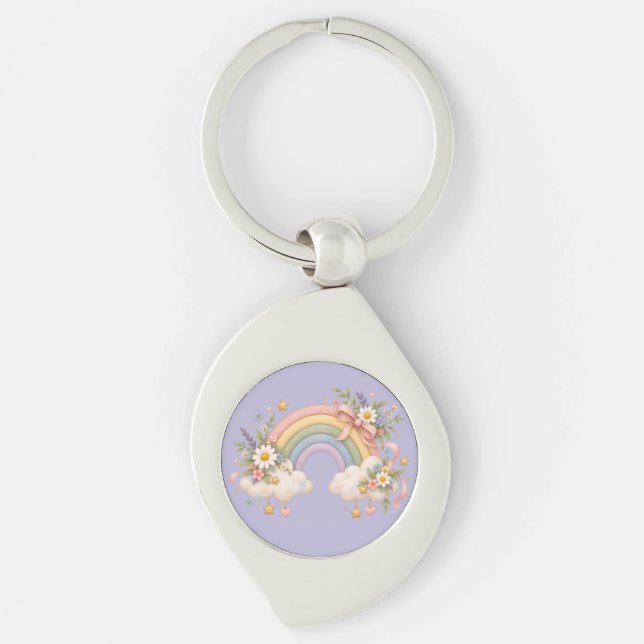 Porte-clés Cadeau Arc-en-ciel à l'aquarelle – Nuage Charmant (Devant)