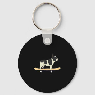 Porte-clés Cadeau chiot bouledogue français en skateboard