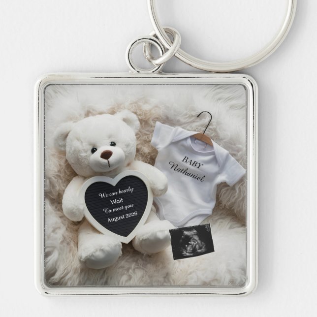 Porte-clés Cadeau d'annonce de grossesse neutre blanc minimal (Devant)