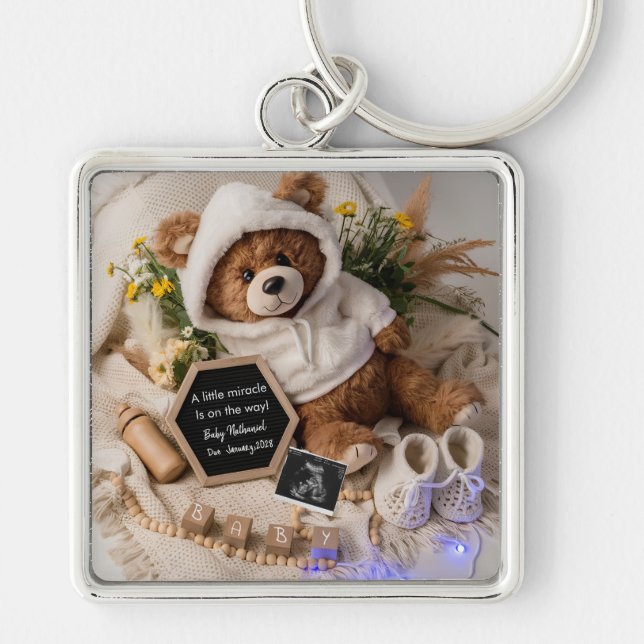 Porte-clés Cadeau d'annonce de grossesse Ourson à peine atten (Devant)