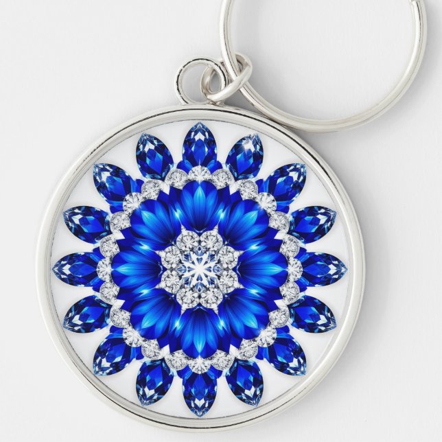 Porte-clés Cadeau de breloque de couronne florale bleue (Devant)