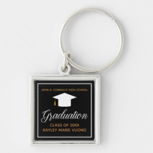 Porte-clés Cadeau de fin d'études élégant noir or personnalis