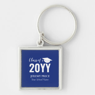 Porte-clés Cadeau de fin d'études personnalisé Royal Blue, Wh