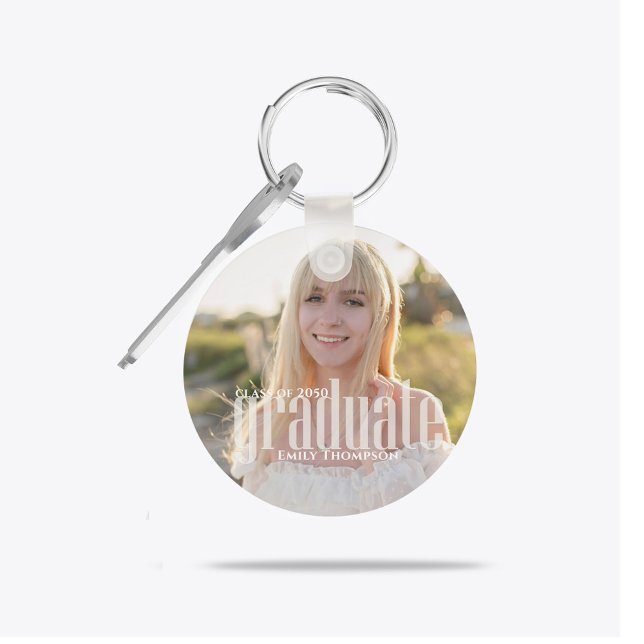 Porte-clés Cadeau de fin d'études sur mesure avec photo simpl (Graduate photo typography custom keychain.)