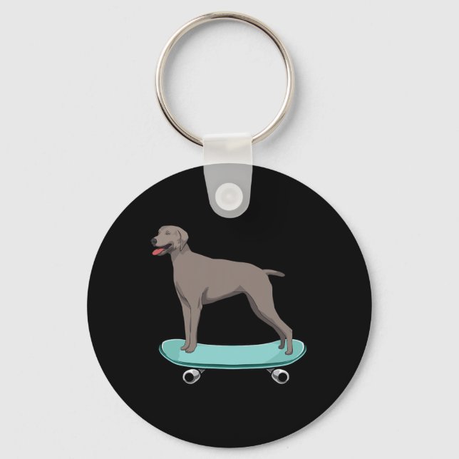 Porte-clés Cadeau de garçons mignons en skateboard Weimaraner (Recto)
