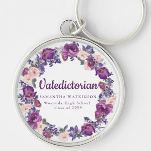 Porte-clés Cadeau de graduation florale violet et rose valedi