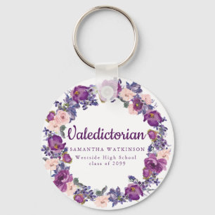 Porte-clés Cadeau de graduation florale violet et rose valedi