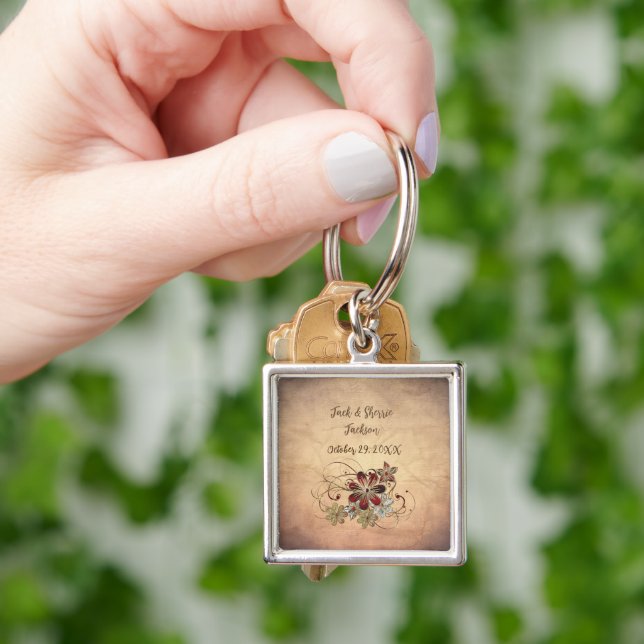 Porte-clés Cadeau de Mariage Avec Nom & Date Flora (main)
