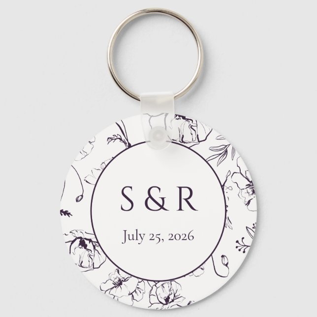 Porte-clés Cadeau de mariage élégant prune violet monogramme  (Recto)